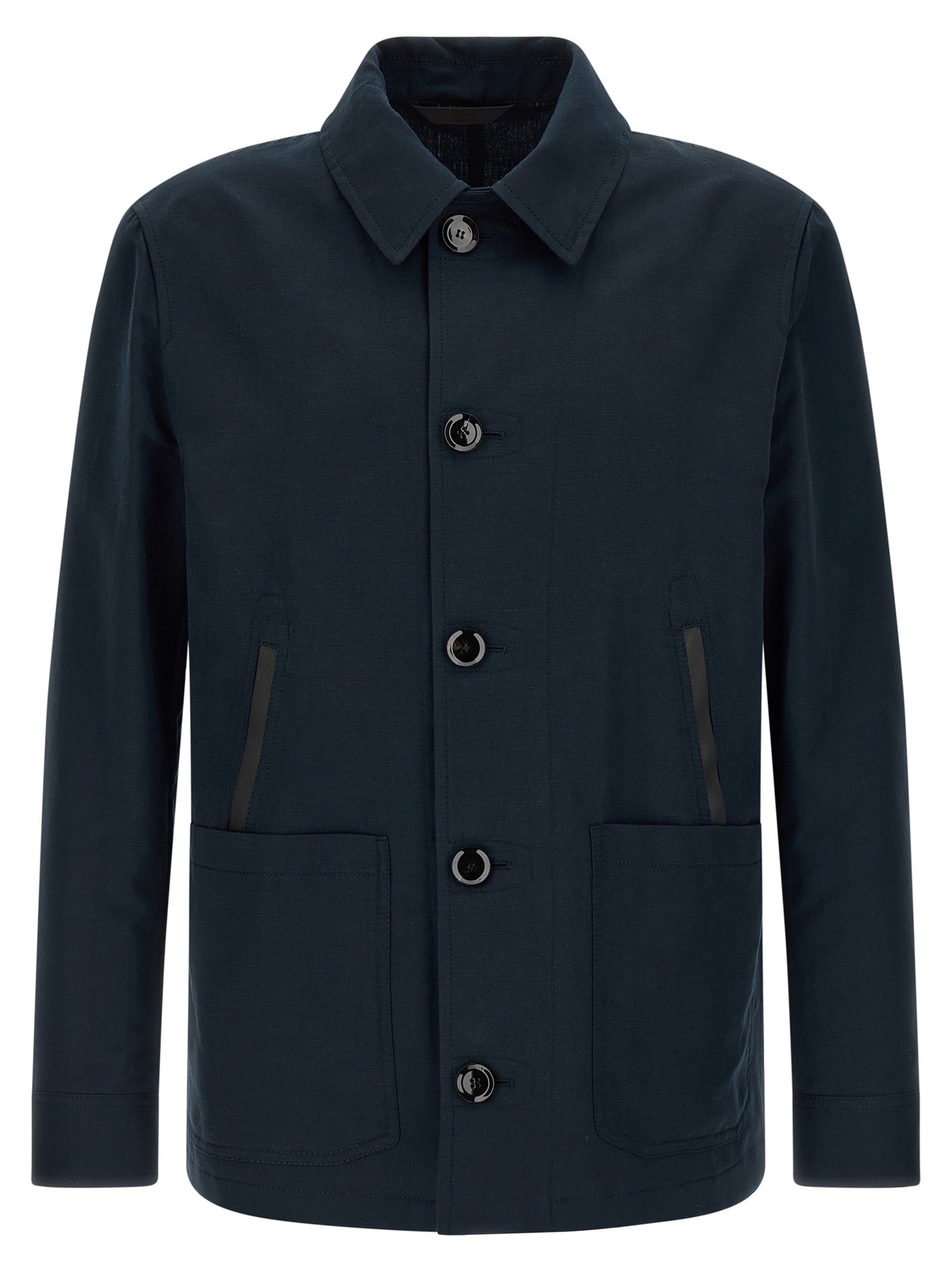 Brioni Blue Linen Full-Length Jacket