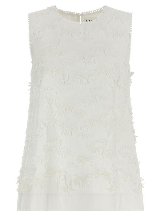 Blouse by P.A.R.O.S.H. for women in cotton white & floral features an polished silhouette, showcasing a sophisticated round neckline and sleeveless detail for a truly polished finish.