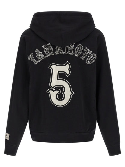 Sweatshirt Hoodie by Y-3 for men in cotton black features an dramatic silhouette, showcasing a sophisticated hooded neckline and dramatic for a refined, modern aesthetic.
