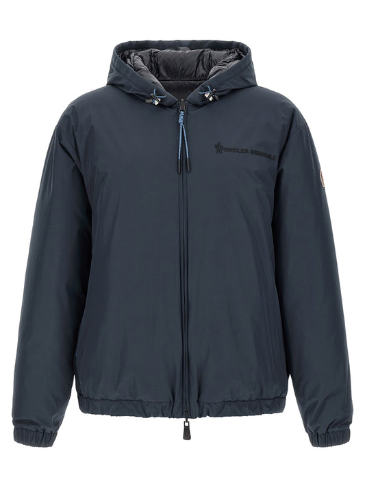 Hooded Windbreaker Jacket by Moncler Grenoble for men in polyamide goose-down & cotton blue features an stylish silhouette, showcasing a sophisticated hooded neckline and performance-driven hooded, insulated & windproof for a premium, stylish look.