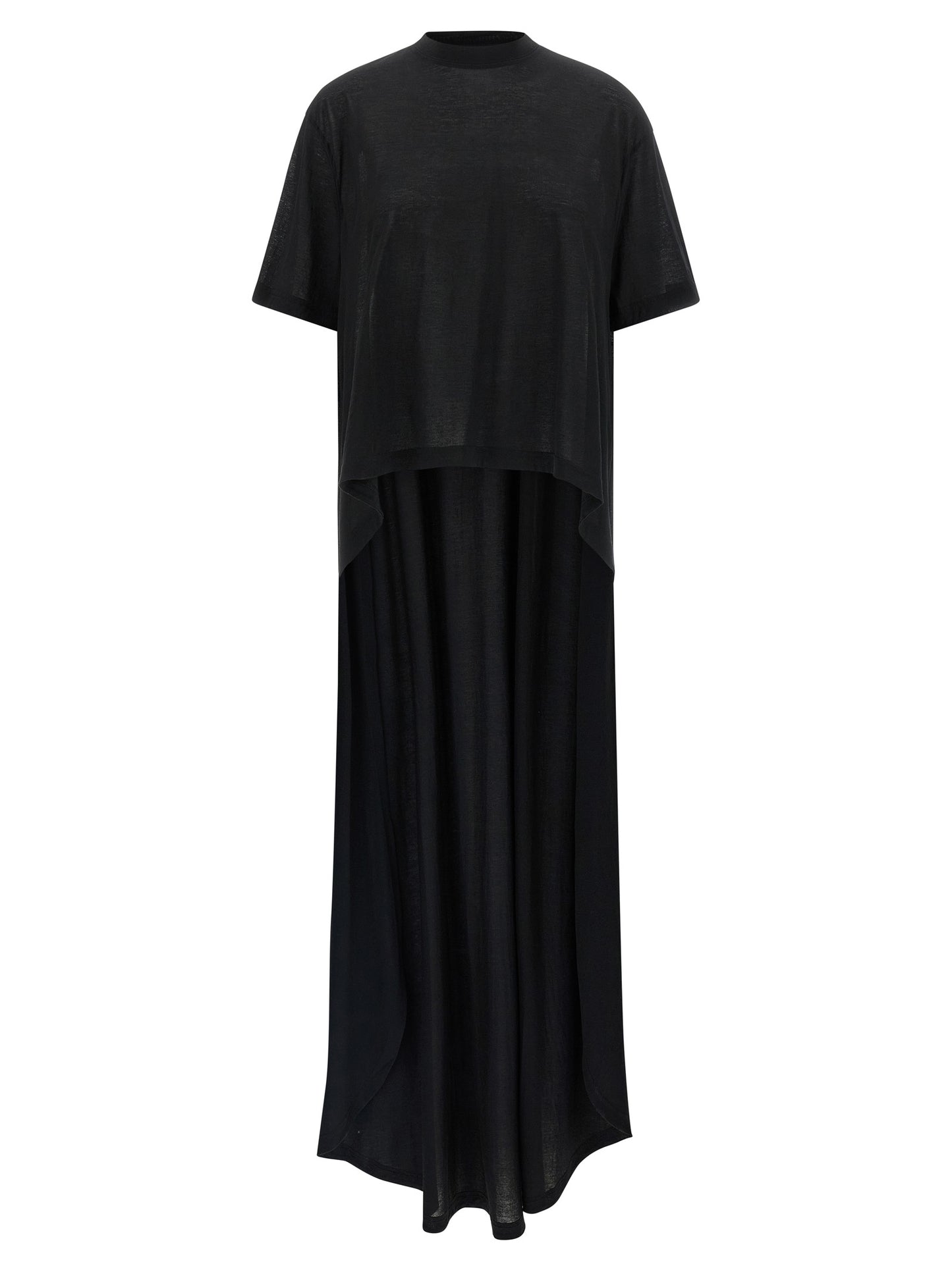 Dress by Balenciaga for women in polyamide cotton black features an sultry silhouette defined by a crew asymmetric neckline and short-sleeve, falling to an sultry short long for a sultry look.