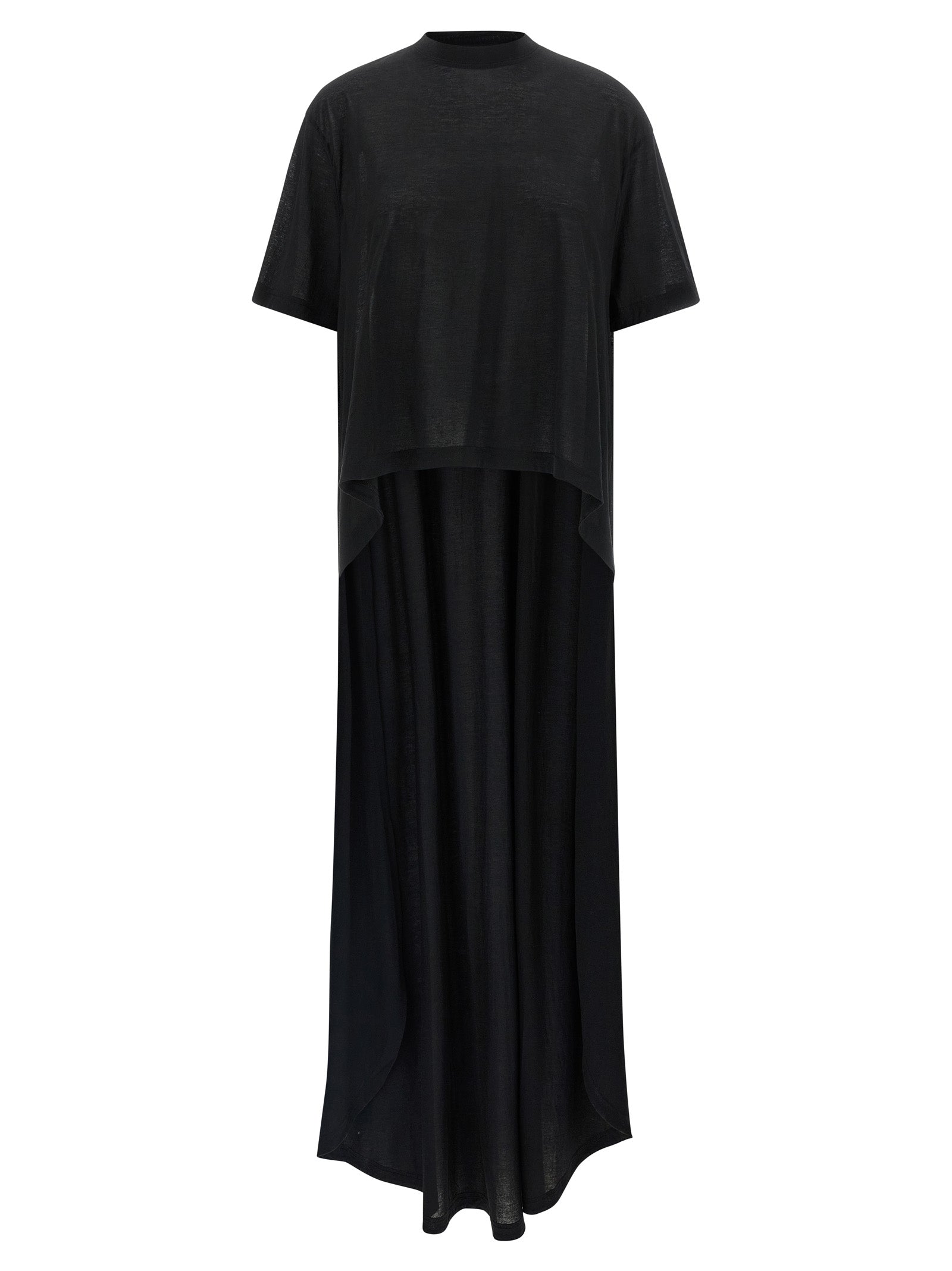 Dress by Balenciaga for women in polyamide cotton black features an sultry silhouette defined by a crew asymmetric neckline and short-sleeve, falling to an sultry short long for a sultry look.
