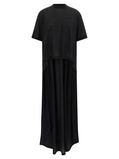 Dress by Balenciaga for women in polyamide cotton black features an sultry silhouette defined by a crew asymmetric neckline and short-sleeve, falling to an sultry short long for a sultry look.