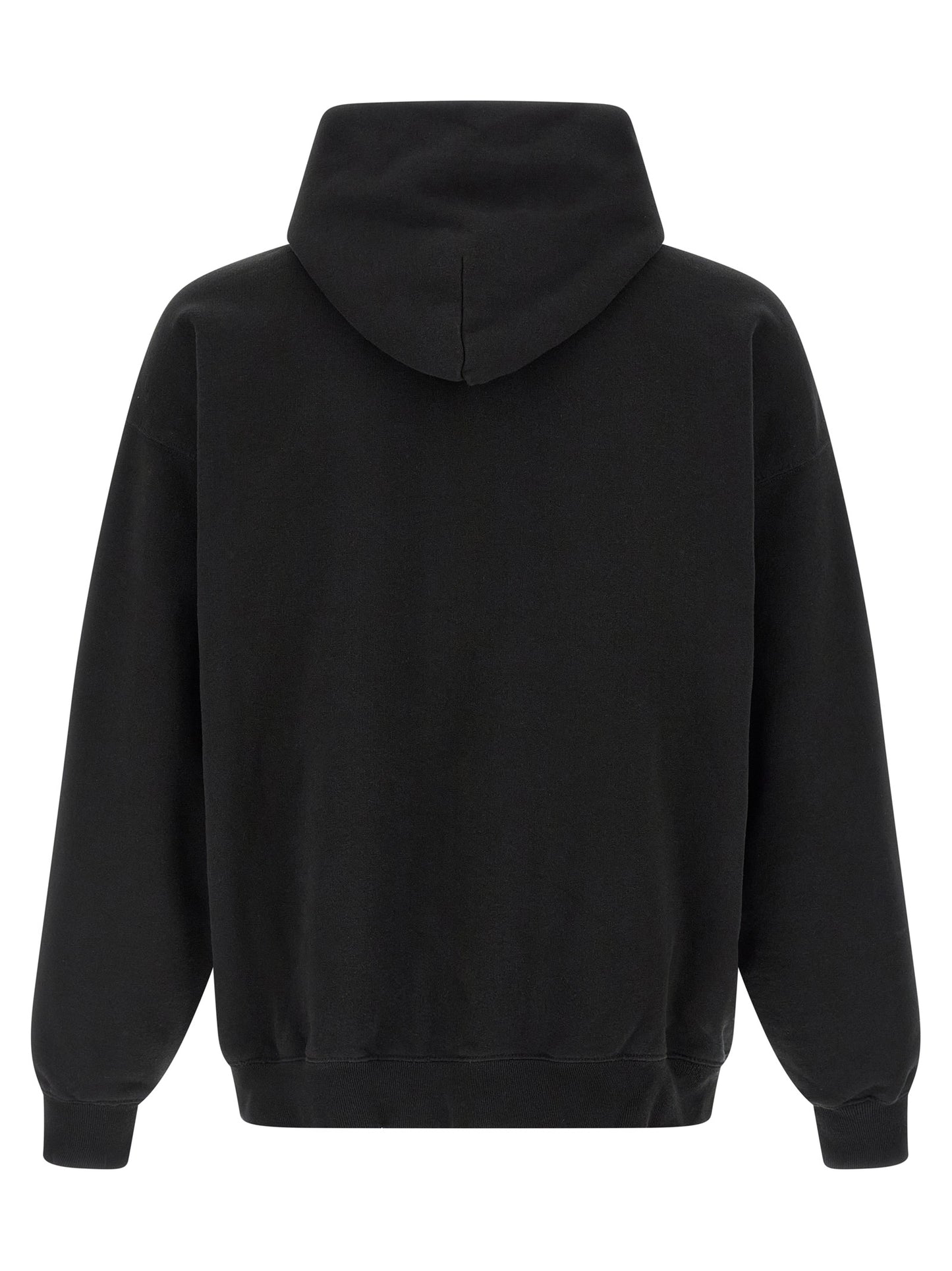 Sweatshirt Hoodie by Balenciaga for men in cotton black & print features an avant-garde silhouette, showcasing a sophisticated hooded neckline and detail for a truly avant-garde finish.