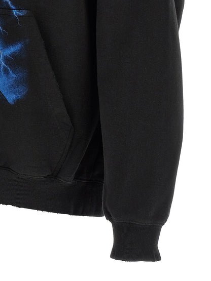 Sweatshirt Hoodie by Balenciaga for men in cotton black & print features an dramatic silhouette, showcasing a sophisticated and dramatic for a refined, modern aesthetic.