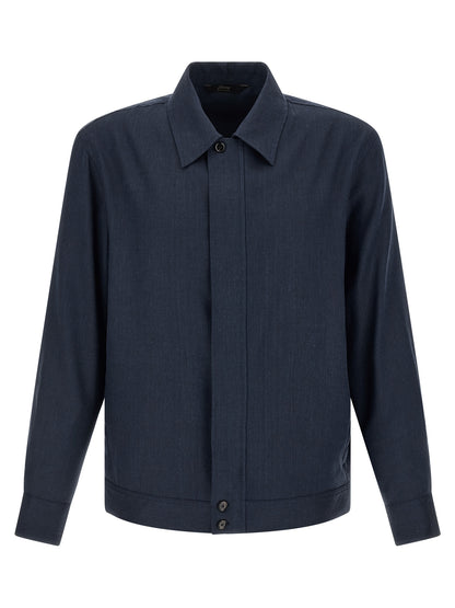 Brioni Blue Linen Full-Length Jacket