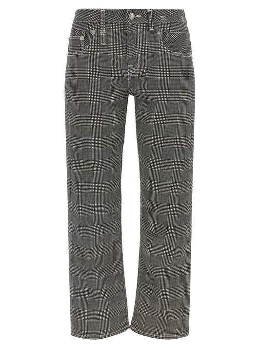 Casual Pants by R13 for women in stretch cotton bicolour, black, white & patterned features an sartorial straight-leg and long with a low rise cut for a sartorial finish.