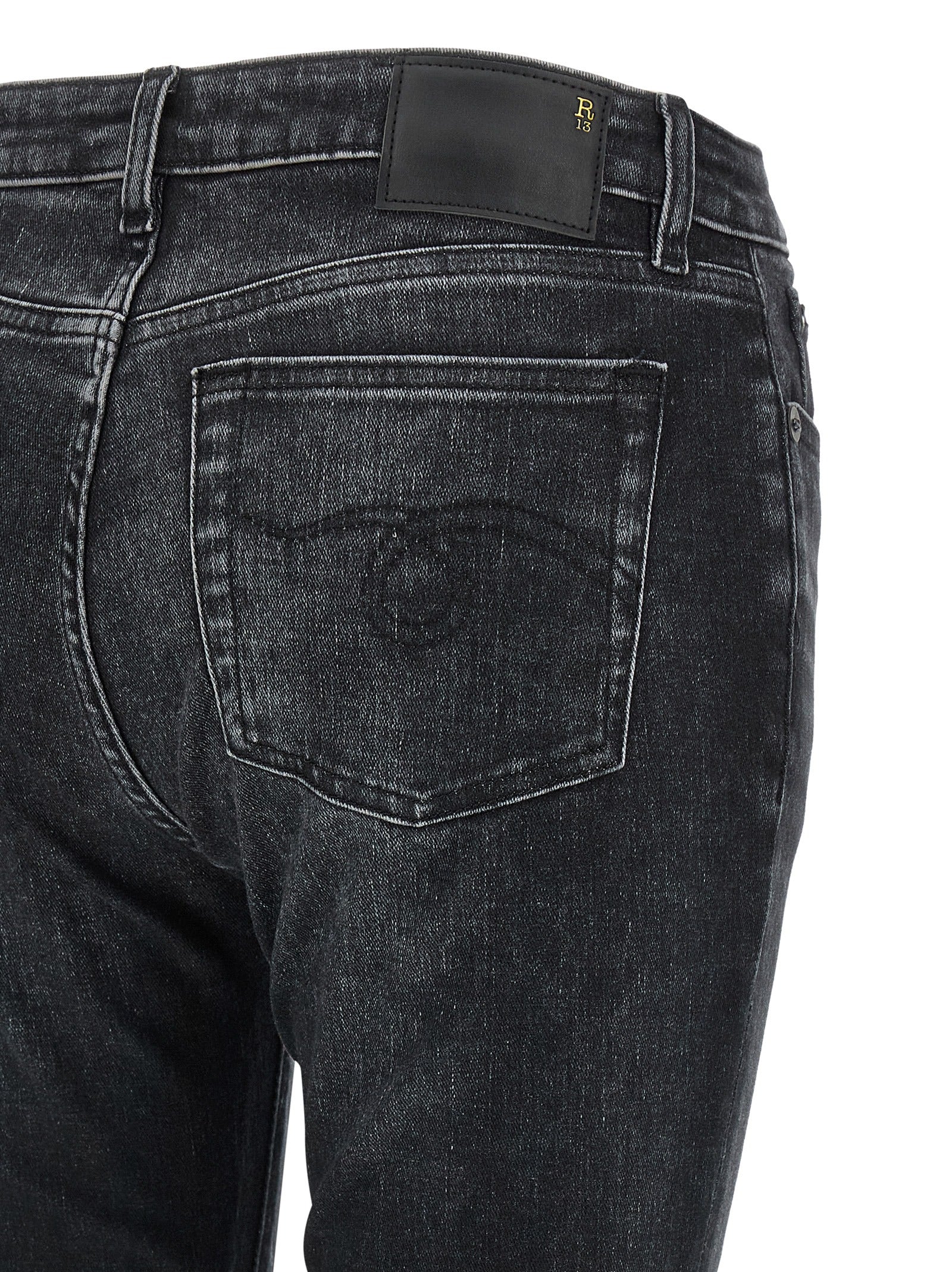 Jeans by R13 for women in stretch denim cotton black & signature features a polished silhouette with a polished , reaching a polished long and finished with a polished .