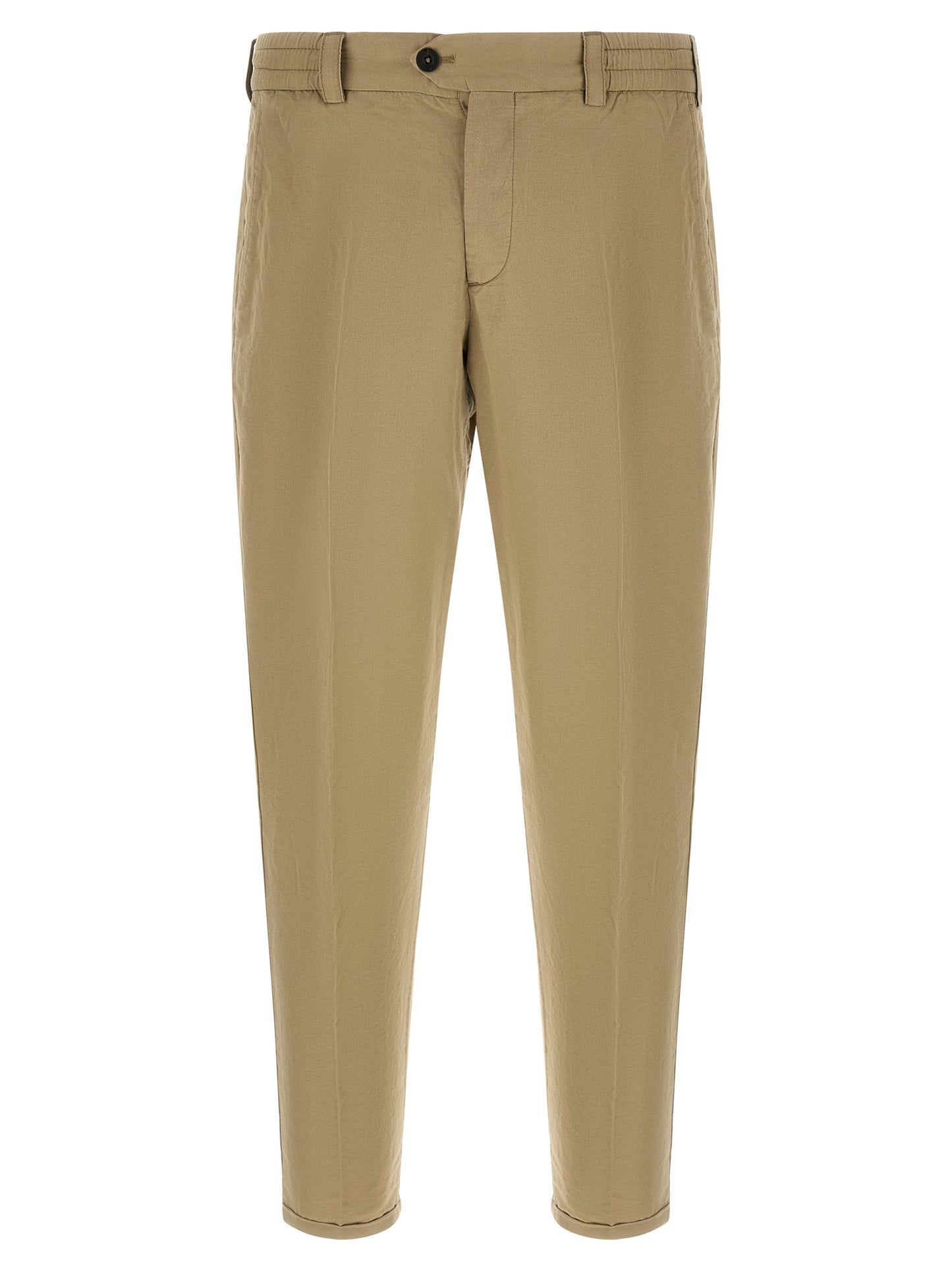 Trousers by PT Torino for men in linen & cotton beige presents a perennial silhouette, meticulously tailored with a cut, long finish, and an elegant low rise.