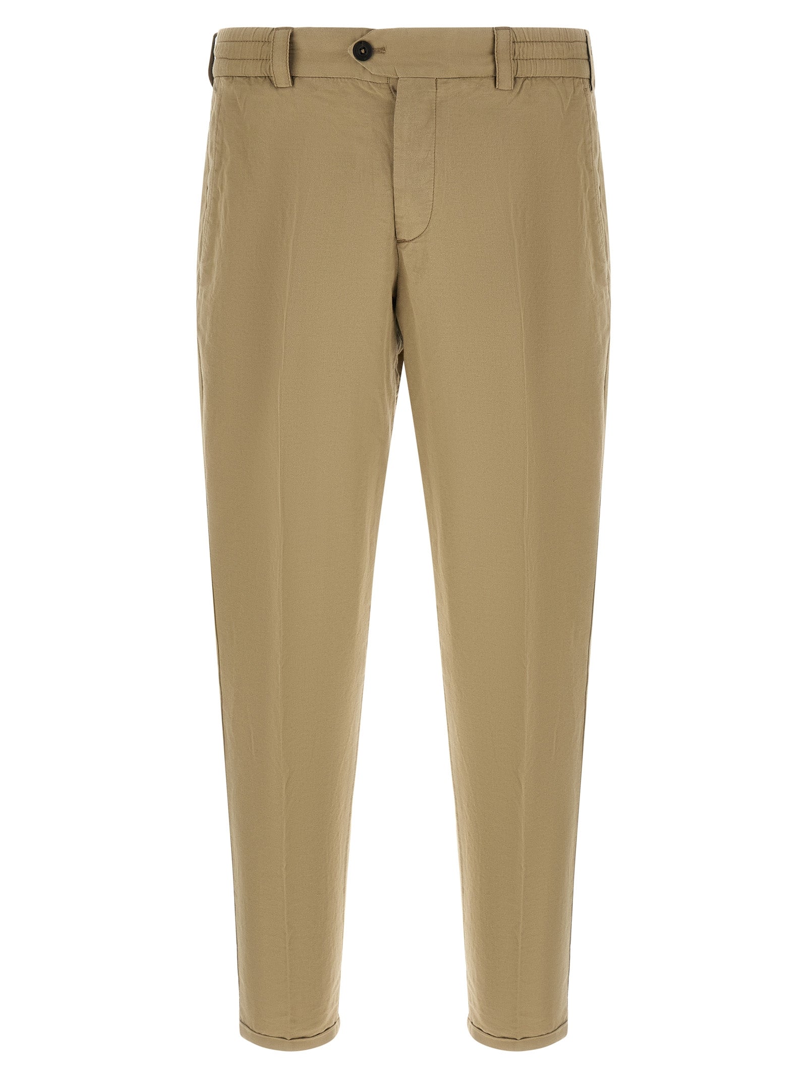 Trousers by PT Torino for men in linen & cotton beige presents a perennial silhouette, meticulously tailored with a cut, long finish, and an elegant low rise.