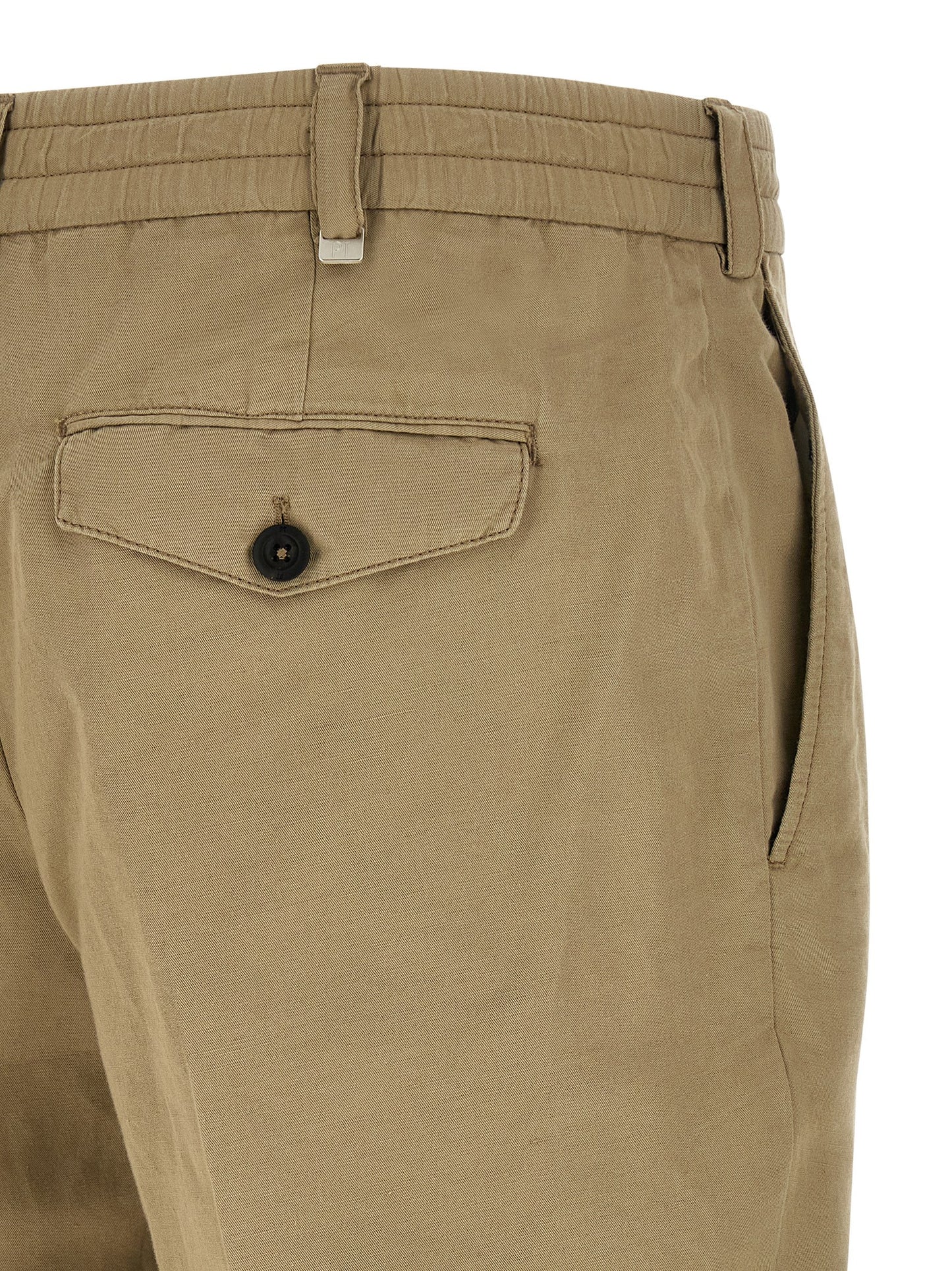 Trousers by PT Torino for men in linen & cotton beige features an sartorial silhouette, showcasing a precise and long with a sartorial low rise for a refined look.