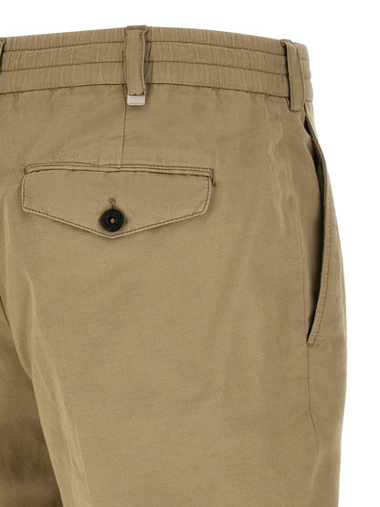 Trousers by PT Torino for men in linen & cotton beige features an sartorial silhouette, showcasing a precise and long with a sartorial low rise for a refined look.