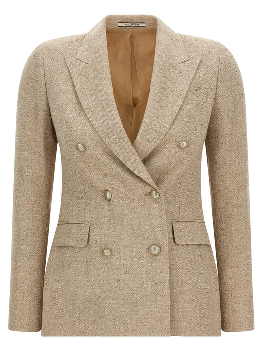 Blazer by Tagliatore for women in cotton virgin wool & cupro beige & chevron features an crisp silhouette with sophisticated and a crisp for a truly crisp finish.