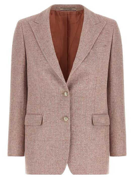 Blazer by Tagliatore for women in viscose cotton & virgin wool multicolor & pink showcases a polished silhouette, highlighted by a refined split neckline and polished for a sophisticated finish.