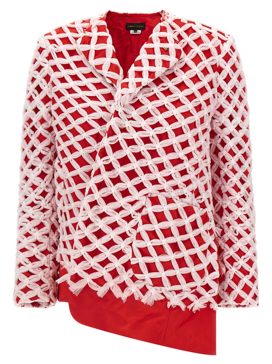 Blazer by Comme Des Garçons for women in polyester satin multicolor showcases a polished silhouette, highlighted by a refined crew asymmetric neckline and polished for a sophisticated finish.