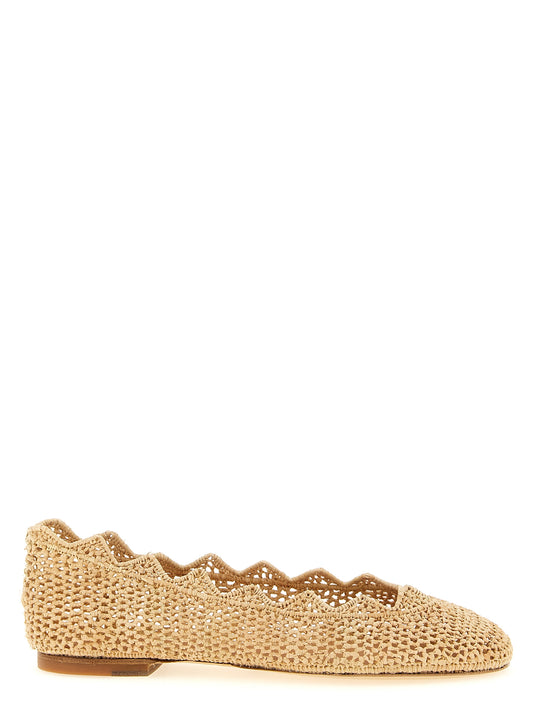 Ballet Flat Shoes by ODISSI for women in raffia viscose polyester leather beige showcases a dynamic silhouette, artfully capturing Women's Raffia Viscose Polyester Leather Ballet Flat Shoes through its distinctive and elegant .