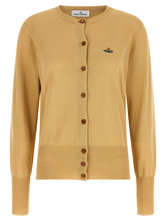 Cardigan by Vivienne Westwood for women in organic cotton beige features a nuanced silhouette with a refined crew neckline and nuanced detailing for a sophisticated look.