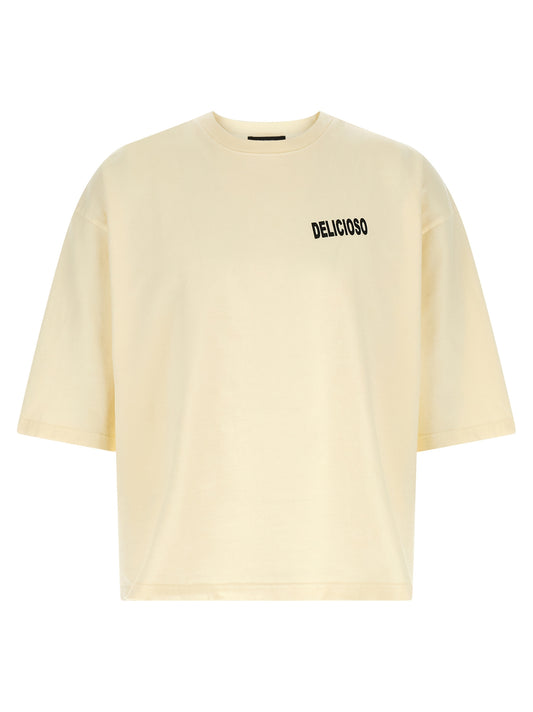 T-Shirt by WILLY CHAVARRIA for men in buffalo leather & cotton bicolour, yellow & print features an on trend silhouette, perfectly showcasing a on trend short-sleeve and crew neckline for an elevated aesthetic.