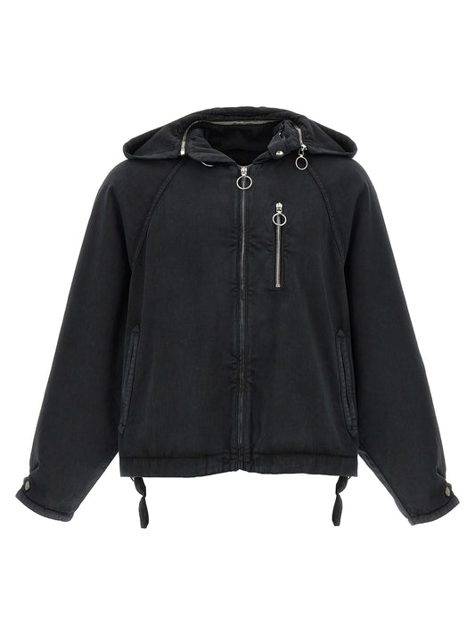 Hooded Windbreaker Jacket by Namacheko for men in cotton black features an perennial silhouette with a refined hooded neckline and perennial pockets, hooded & windproof for a sophisticated weather-resistant look.