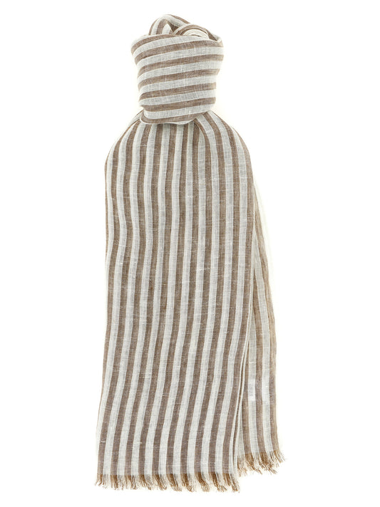 Scarf by Brunello Cucinelli for women in linen polyester & viscose brown, patterned & striped showcases a on trend silhouette, artfully capturing the on trend essence of the Linen Polyester & Viscose Scarf design with a sophisticated finish.