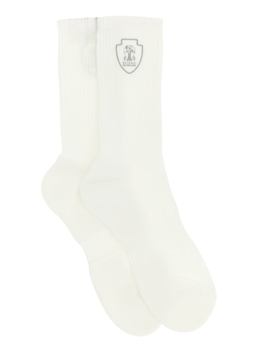 Socks by Brunello Cucinelli for men in stretch polyamide cotton white features a contemporary knit construction, showcasing the sophisticated design of this Men's Stretch Polyamide Cotton Socks with its contemporary finish.