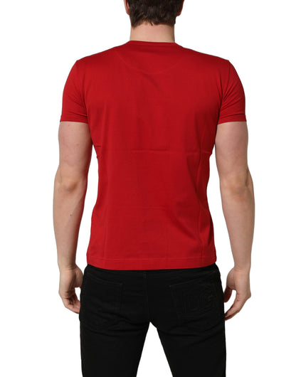 Dolce & Gabbana Men's Regular Fit Short-Sleeve Crew Neck Cotton T-Shirt - Red Print
