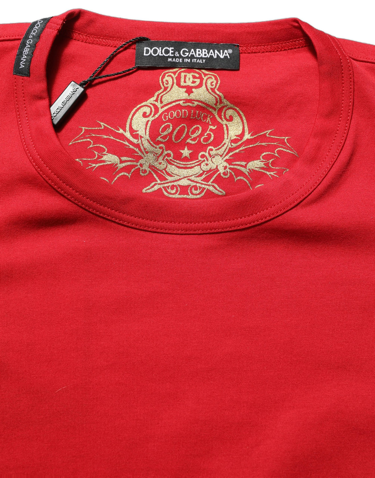Dolce & Gabbana Men's Regular Fit Short-Sleeve Crew Neck Cotton T-Shirt - Red Print