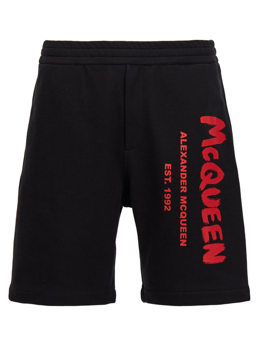 Bermuda Shorts by Alexander McQueen for men in cotton black & print features a sartorial silhouette, showcasing a sartorial and short with a sophisticated for a sartorial look.