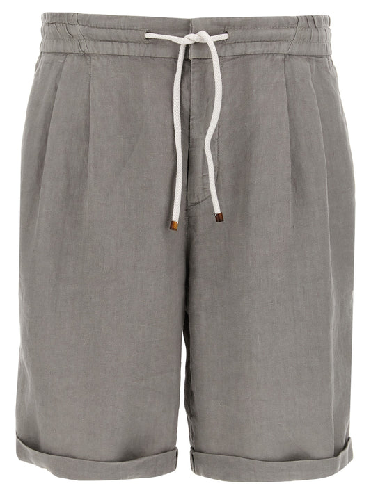 Bermuda Shorts by Brunello Cucinelli for men in linen gray features a eye catching relaxed-fit and short with a eye catching .