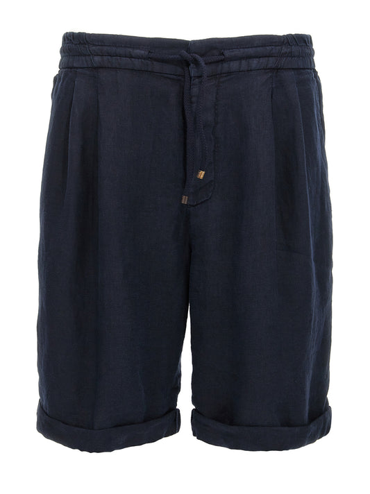 Brunello Cucinelli Men's Relaxed Fit Linen Bermuda Shorts - Blue