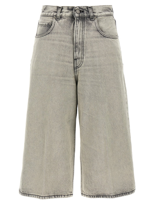 Denim Shorts by Haikure for women in denim cotton gray, pearl & white features an utilitarian chic relaxed-fit & wide with a short and , creating a utilitarian chic silhouette perfect for elevated casual styling.
