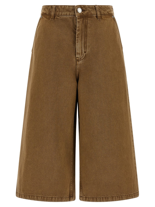 Denim Shorts by Ami Paris for women in denim cotton brown features an stylish flared & wide with a short and , showcasing an stylish silhouette for a premium, high-fashion look.