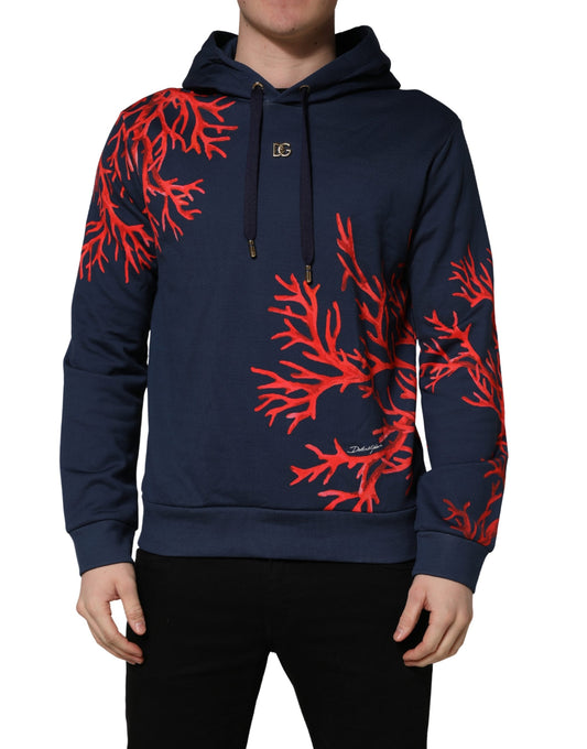 Dolce & Gabbana Men's Regular Fit Cotton Sweatshirt Hoodie - Blue Coral Gold Print