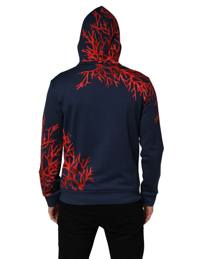 Dolce & Gabbana Men's Regular Fit Cotton Sweatshirt Hoodie - Blue Coral Gold Print