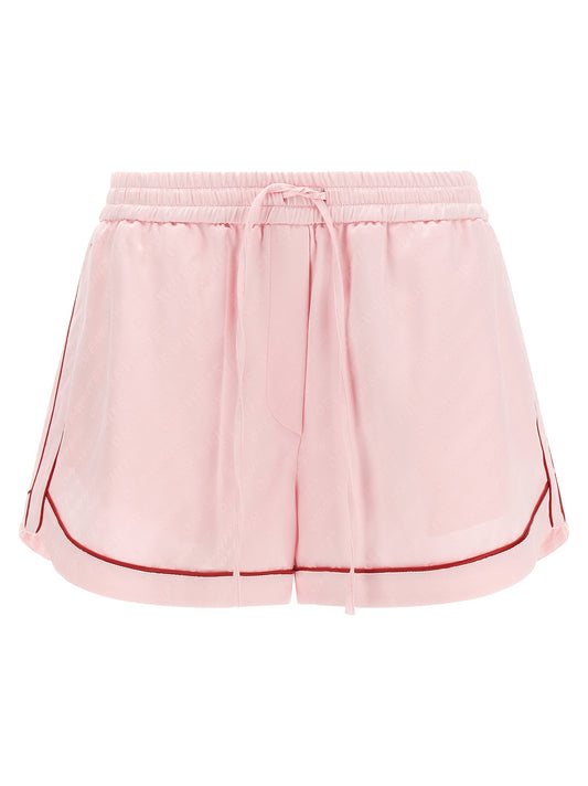 Off-White Women's Wide Satin Polyester & Viscose Bermuda Shorts - Multicolor Pink White Jacquard