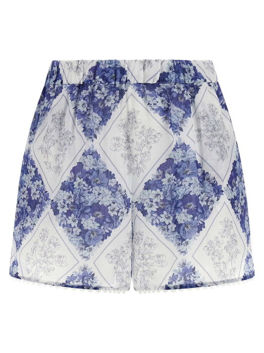 Bermuda Shorts by Twinset for women in ramie rayon & leather blue, patterned, floral & print presents a contemporary silhouette, showcasing a contemporary with a refined short and elegant .