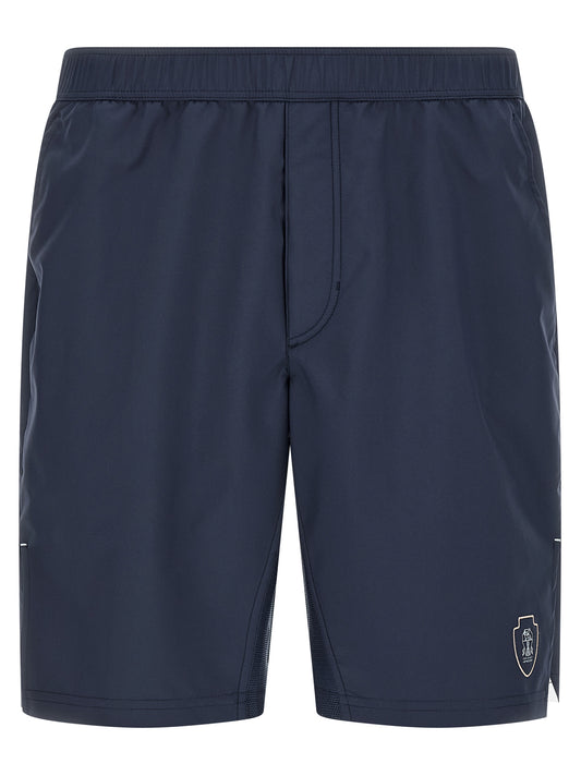 Bermuda Shorts by Brunello Cucinelli for men in polyester polyurethane & nylon blue & print showcases a on trend silhouette, featuring a tailored with a classic short and sophisticated for a on trend finish.