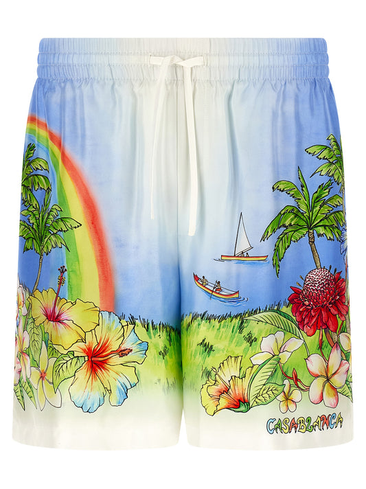 Bermuda Shorts by Casablanca for men in silk twill multicolor & print features an tailored silhouette, showcasing a tailored with a short and for a sophisticated look.