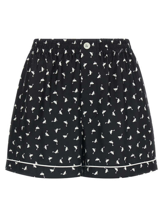 Cargo Shorts by Moschino for women in silk twill bicolour, black, white & print features an polished silhouette, showcasing a polished with a short and for a refined finish.