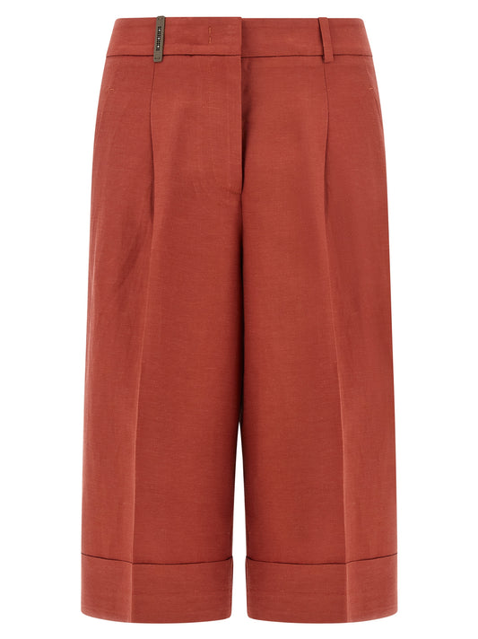 Bermuda Shorts by Peserico for women in linen & viscose multicolor & red presents a sleek silhouette, featuring a sleek wide with a refined short and a sophisticated .