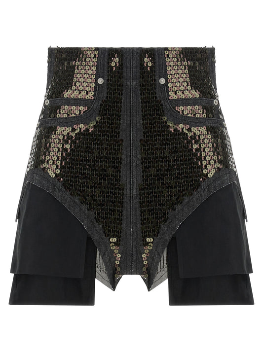 Denim Shorts by Rick Owens for women in stretch denim cotton & sequins black features an unrivaled comfort and short with an unrivaled comfort high rise.