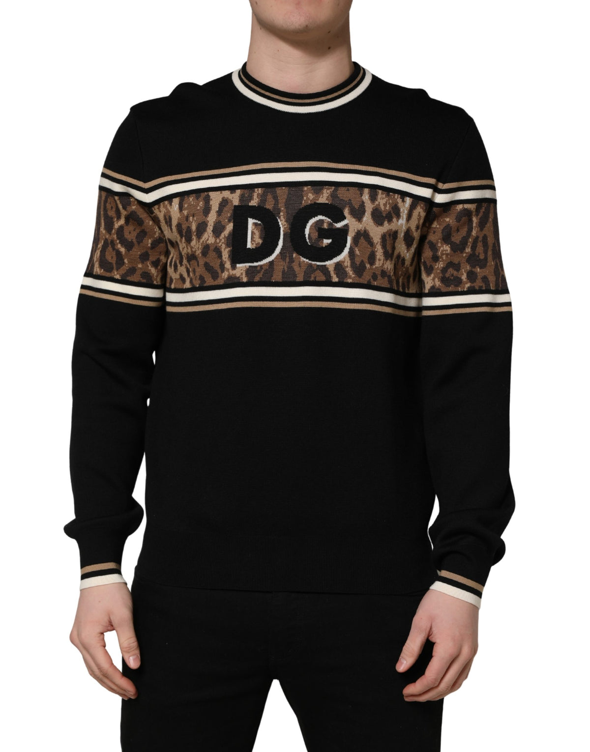 Dolce & Gabbana Men's Regular Fit Crew Neck Virgin Wool & Nylon Sweatshirt - Black Print