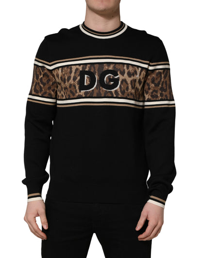 Dolce & Gabbana Men's Regular Fit Crew Neck Virgin Wool & Nylon Sweatshirt - Black Print