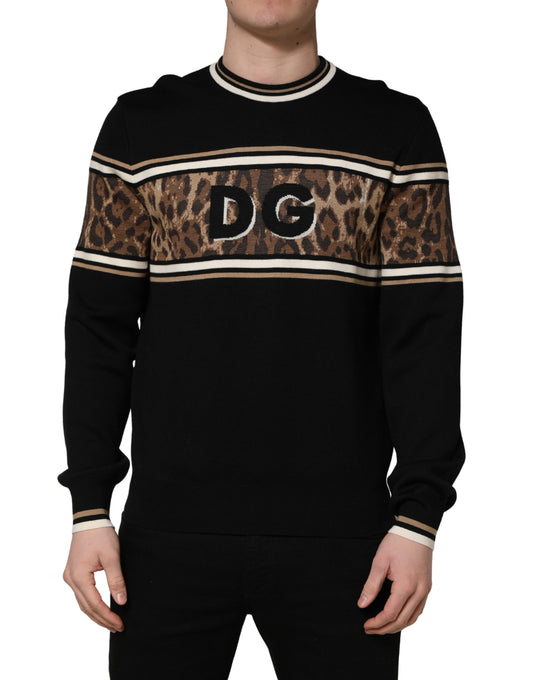Dolce & Gabbana Men's Regular Fit Crew Neck Virgin Wool & Nylon Sweatshirt - Black Print