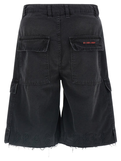 44 Label Group Black Cotton Bermuda Shorts