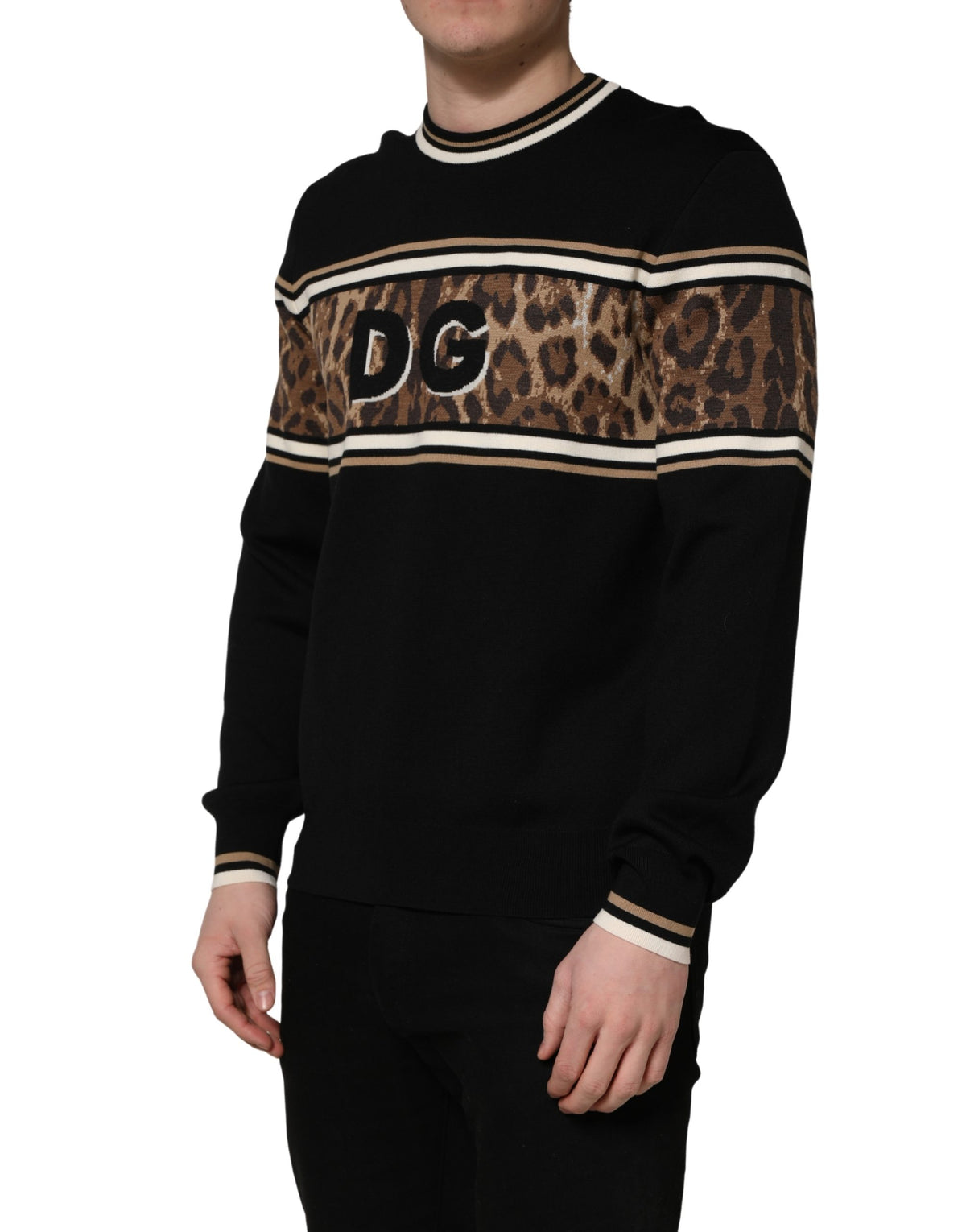 Dolce & Gabbana Men's Regular Fit Crew Neck Virgin Wool & Nylon Sweatshirt - Black Print
