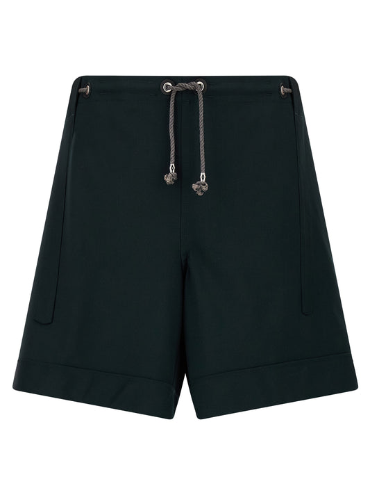 Bermuda Shorts by Kiko Kostadinov for men in virgin wool bicolour & green features an nuanced silhouette, showcasing a nuanced with a short cut and for a sophisticated, premium finish.