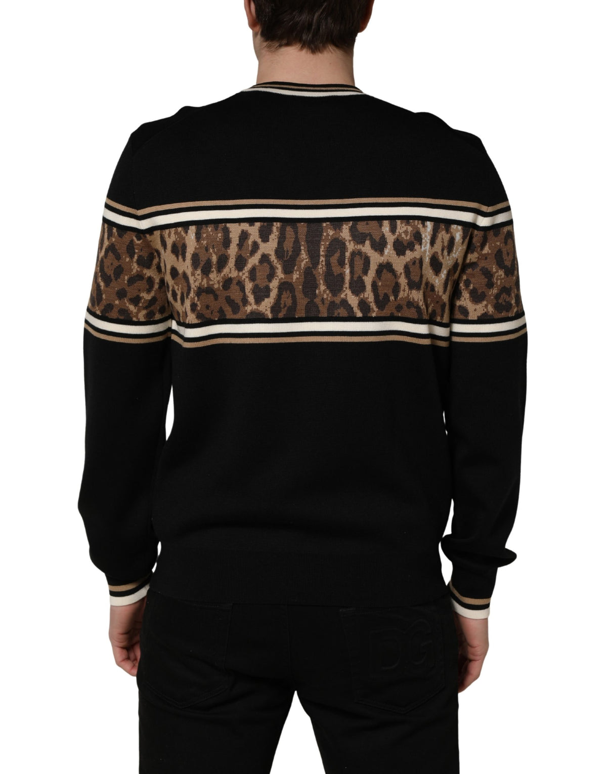 Dolce & Gabbana Men's Regular Fit Crew Neck Virgin Wool & Nylon Sweatshirt - Black Print