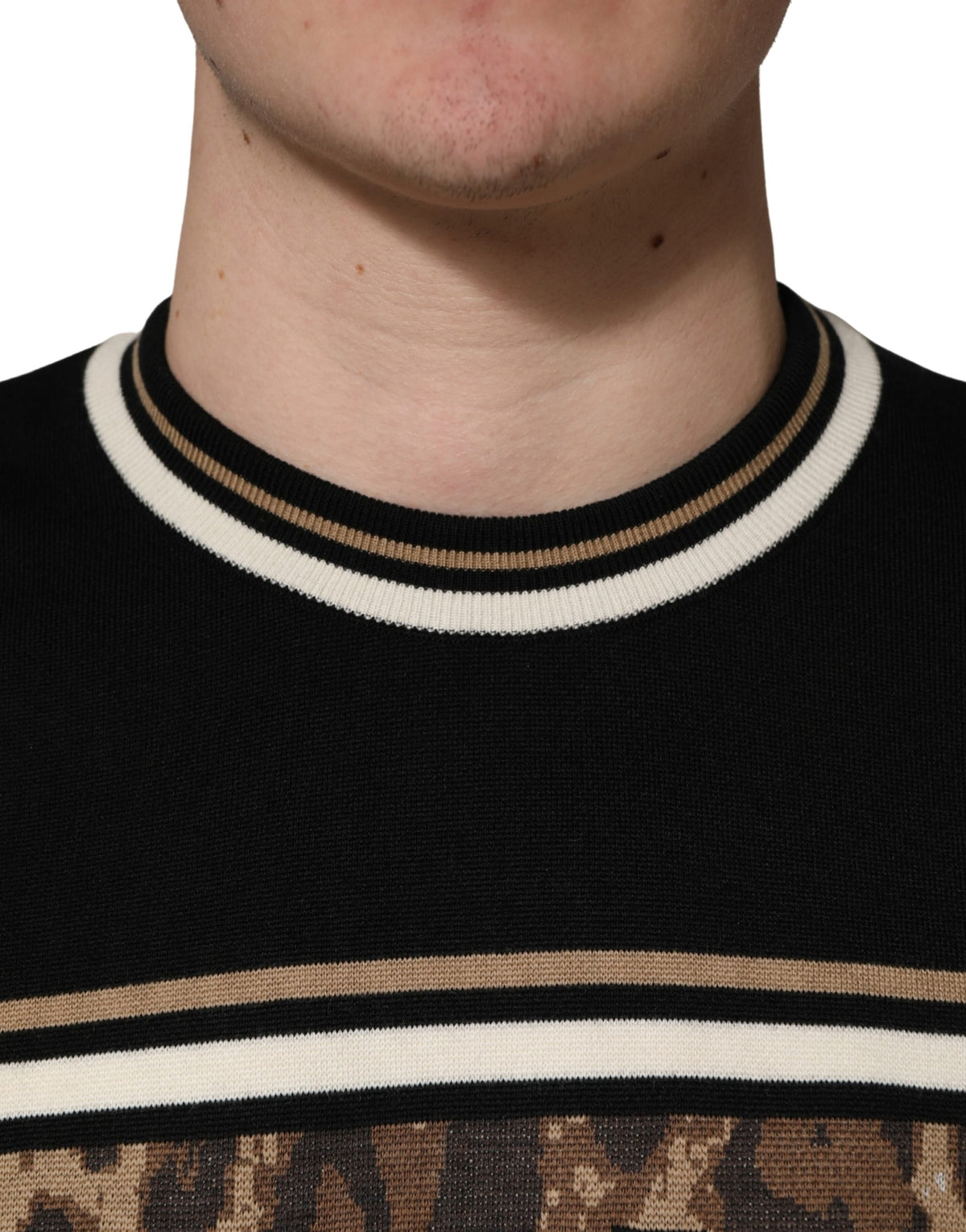 Dolce & Gabbana Men's Regular Fit Crew Neck Virgin Wool & Nylon Sweatshirt - Black Print