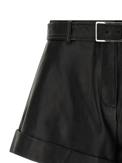 Sportmax Black Lamb Leather Bermuda Shorts